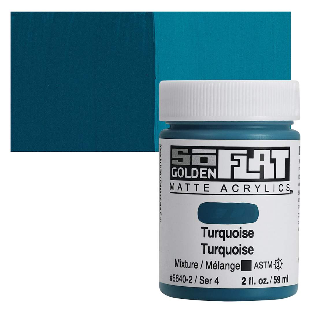 Open in modal - Golden SoFlat Matte Acrylic Paint - Turquoise, 59 ml, Jar and swatch