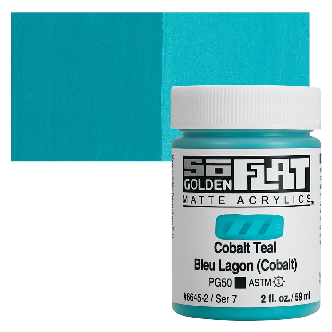 Open in modal - Golden SoFlat Matte Acrylic Paint - Cobalt Teal, 59 ml, Jar and swatch