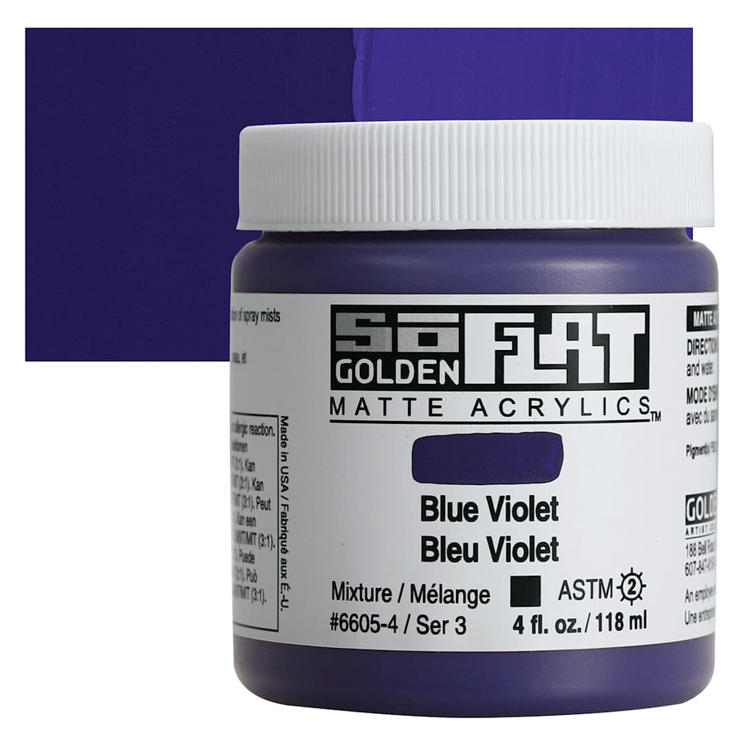 Open in modal - Golden SoFlat Matte Acrylic Paint - Blue Violet, 118 ml, Jar and swatch