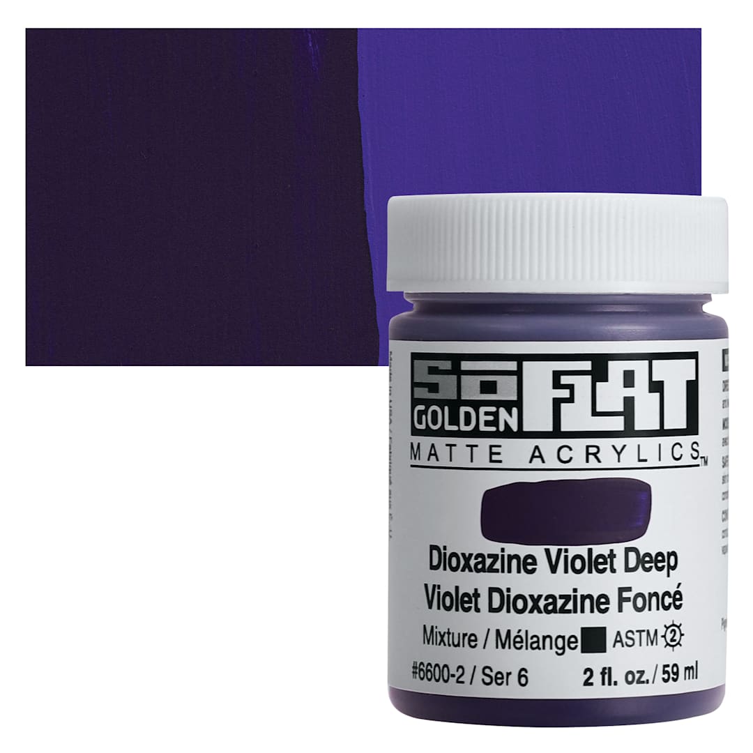 Open in modal - Golden SoFlat Matte Acrylic Paint - Dioxazine Violet Deep, 59 ml, Jar and swatch