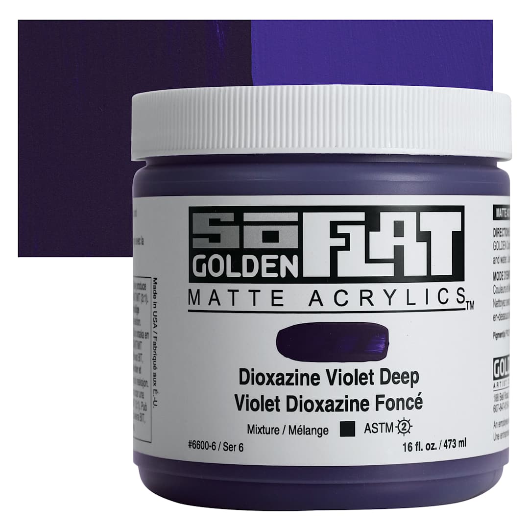 Open in modal - Golden SoFlat Matte Acrylic Paint - Dioxazine Violet Deep, 473 ml, Jar and swatch