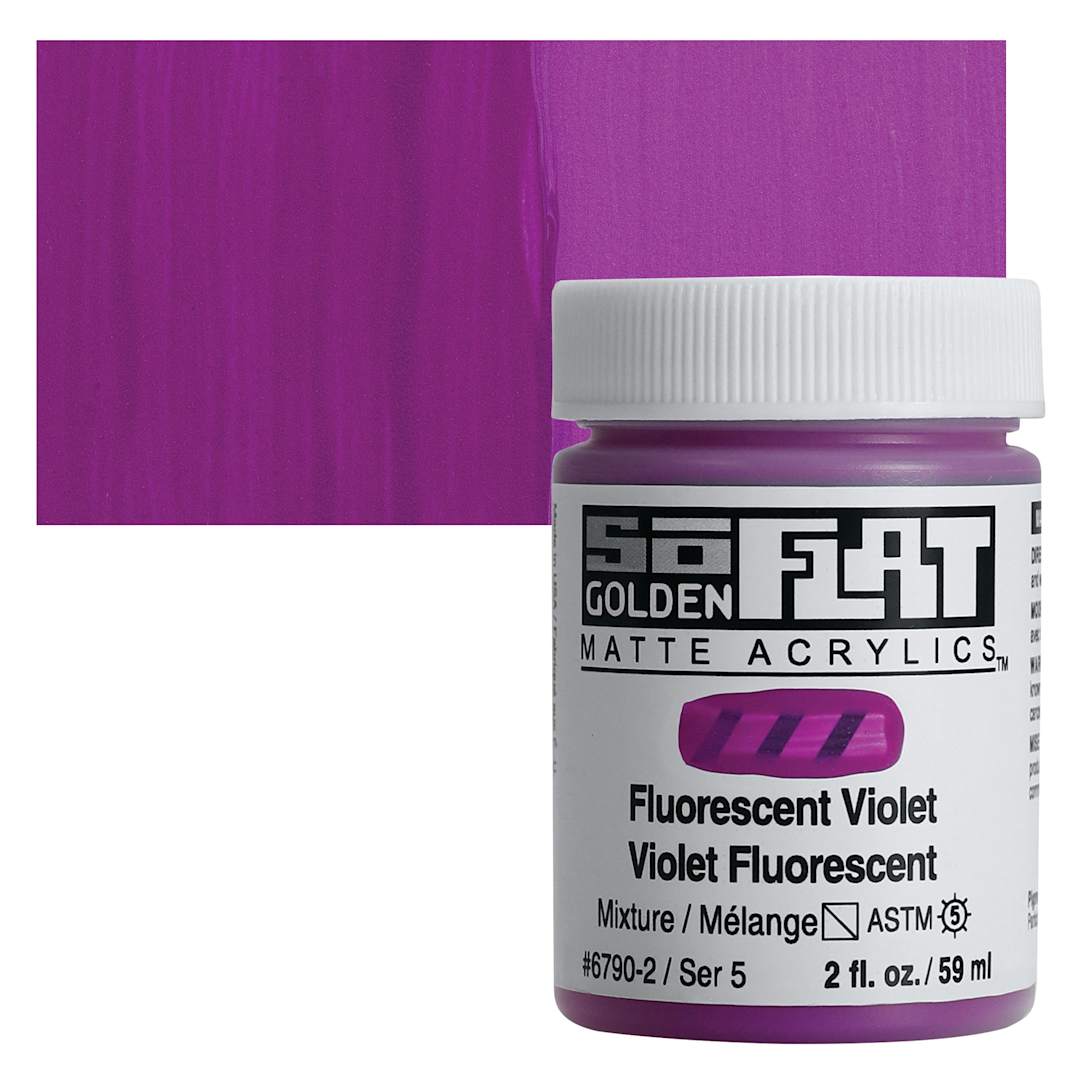Open in modal - Golden SoFlat Matte Acrylic Paint - Fluorescent Violet, 59 ml, Jar and swatch
