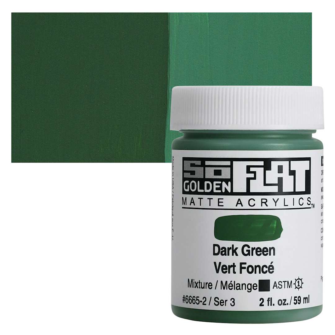 Open in modal - Golden SoFlat Matte Acrylic Paint - Dark Green, 59 ml, Jar and swatch