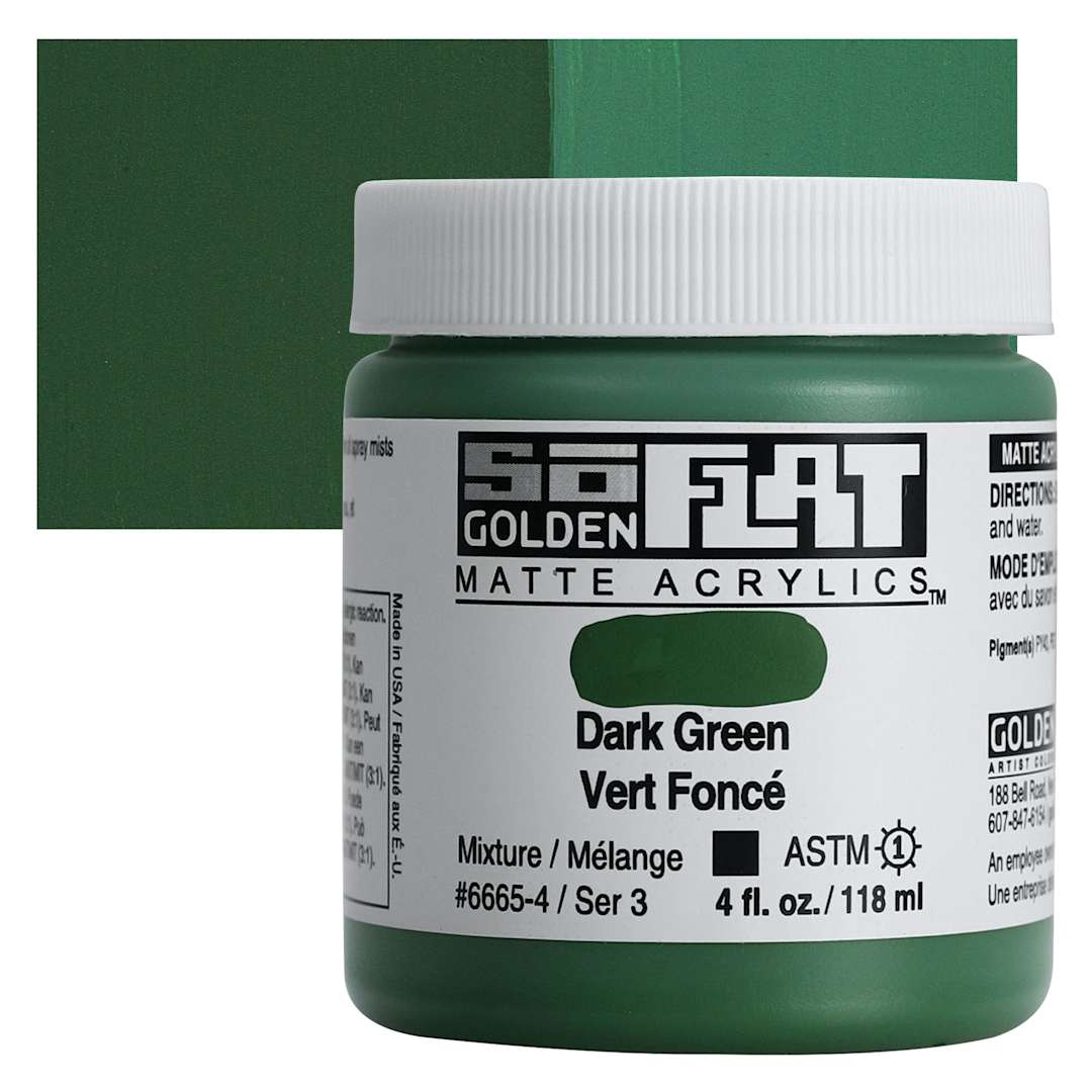 Open in modal - Golden SoFlat Matte Acrylic Paint - Dark Green, 118 ml, Jar and swatch