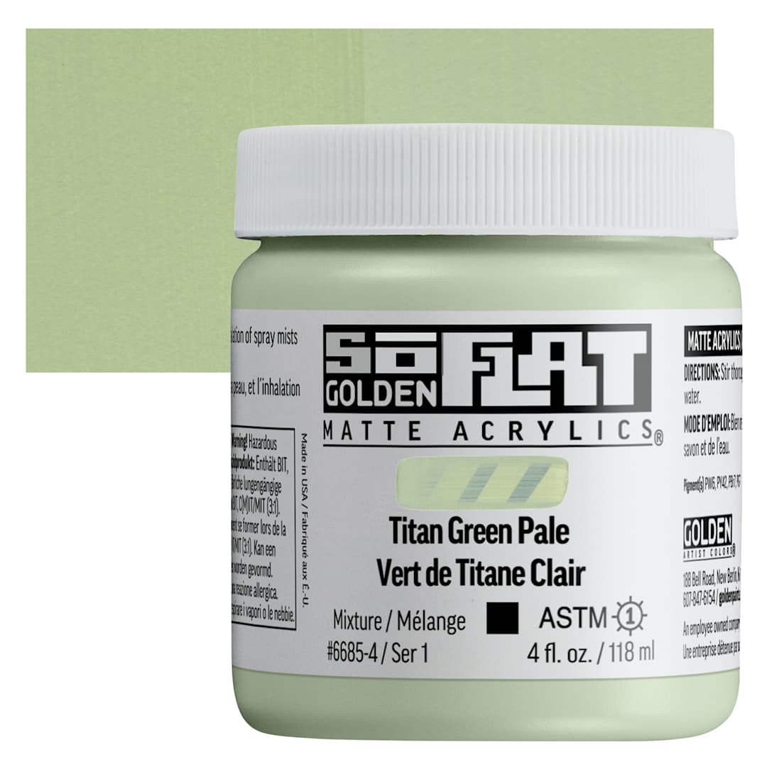 Open in modal - Golden SoFlat Matte Acrylic Paint - Titan Green Pale, 118 ml, Jar and swatch