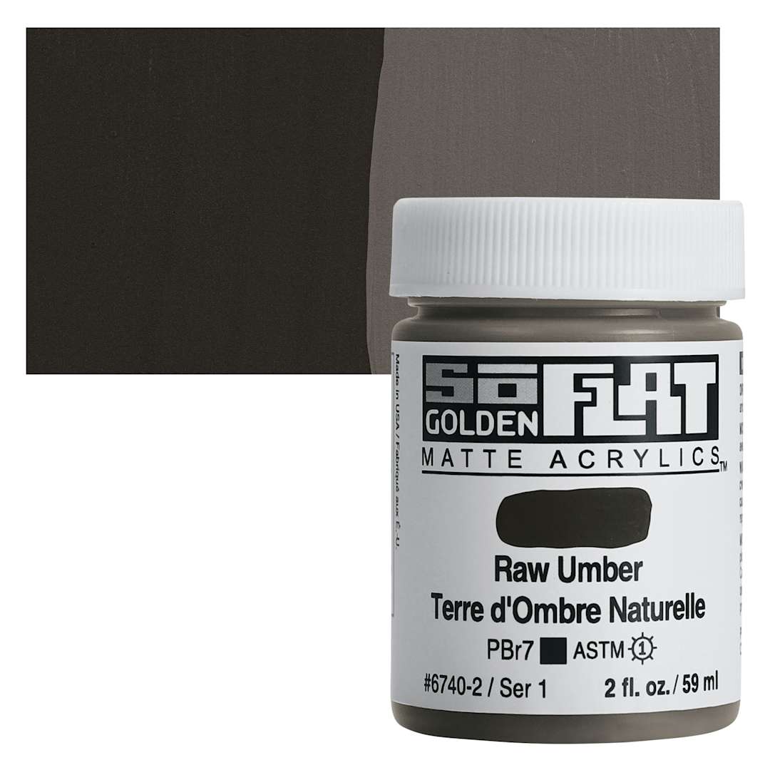 Open in modal - Golden SoFlat Matte Acrylic Paint - Raw Umber, 59 ml, Jar and swatch