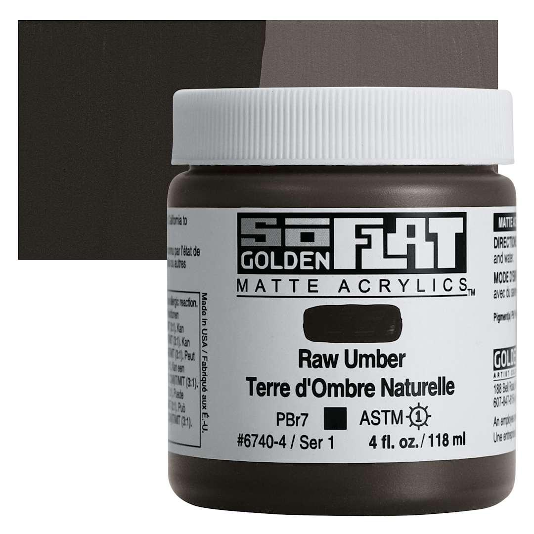Open in modal - Golden SoFlat Matte Acrylic Paint - Raw Umber, 118 ml, Jar and swatch