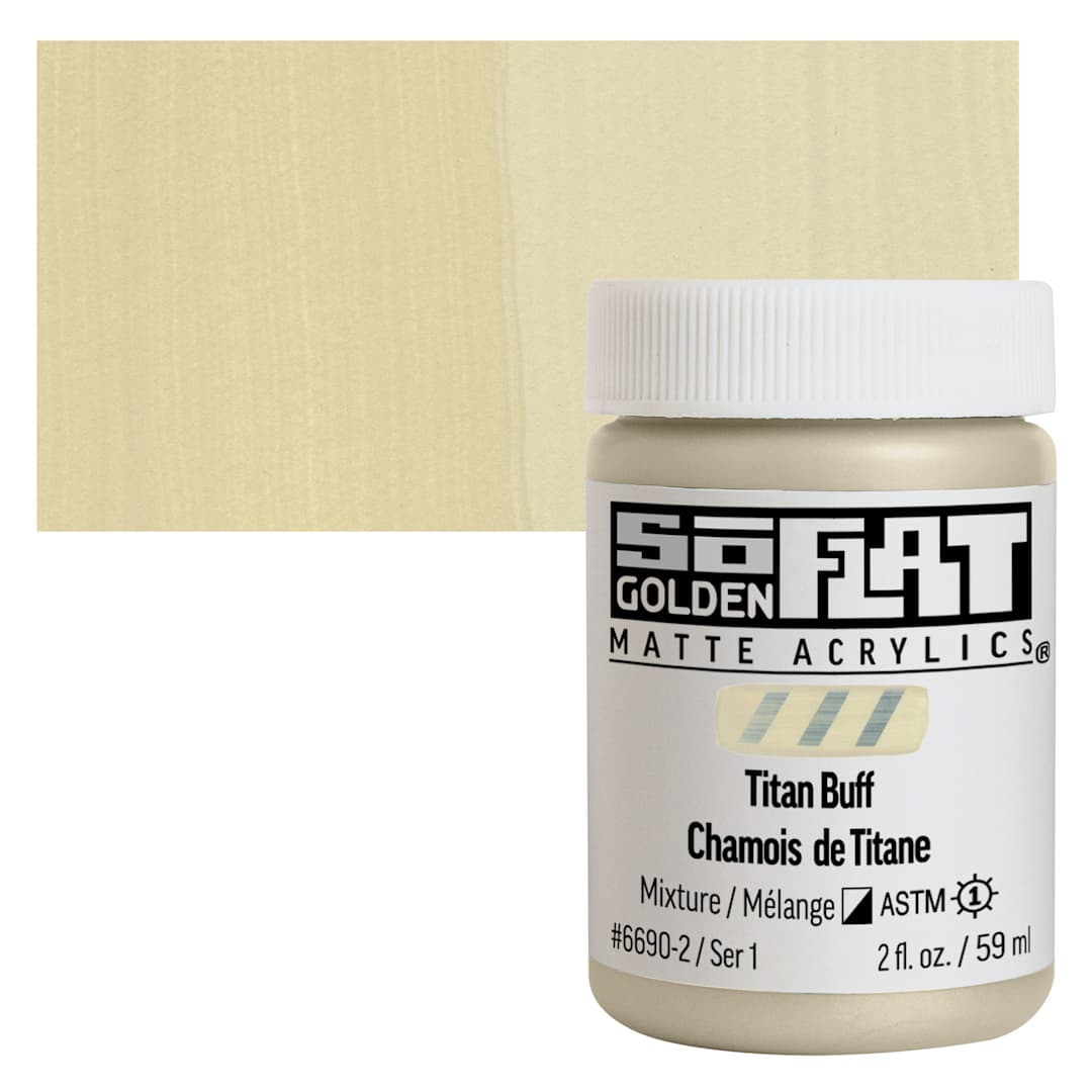 Open in modal - Golden SoFlat Matte Acrylic Paint - Titan Buff, 59 ml, Jar and swatch
