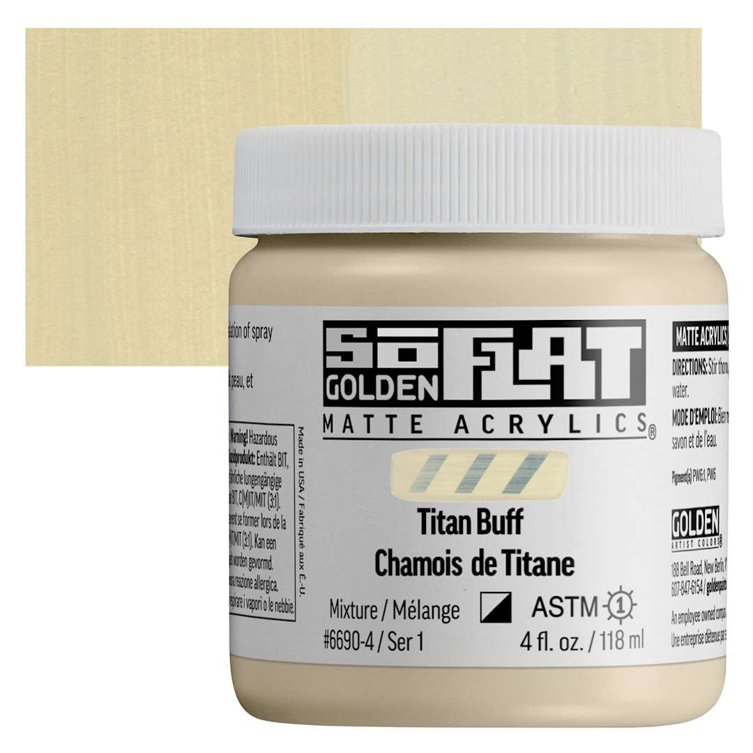 Open in modal - Golden SoFlat Matte Acrylic Paint - Titan Buff, 118 ml, Jar and swatch