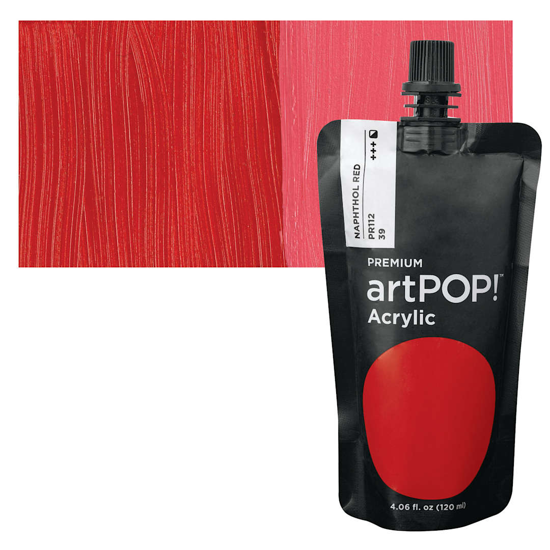 Open in modal - artPOP! Heavy Body Acrylic Paint - Naphthol Red, 120 ml Pouch and swatch