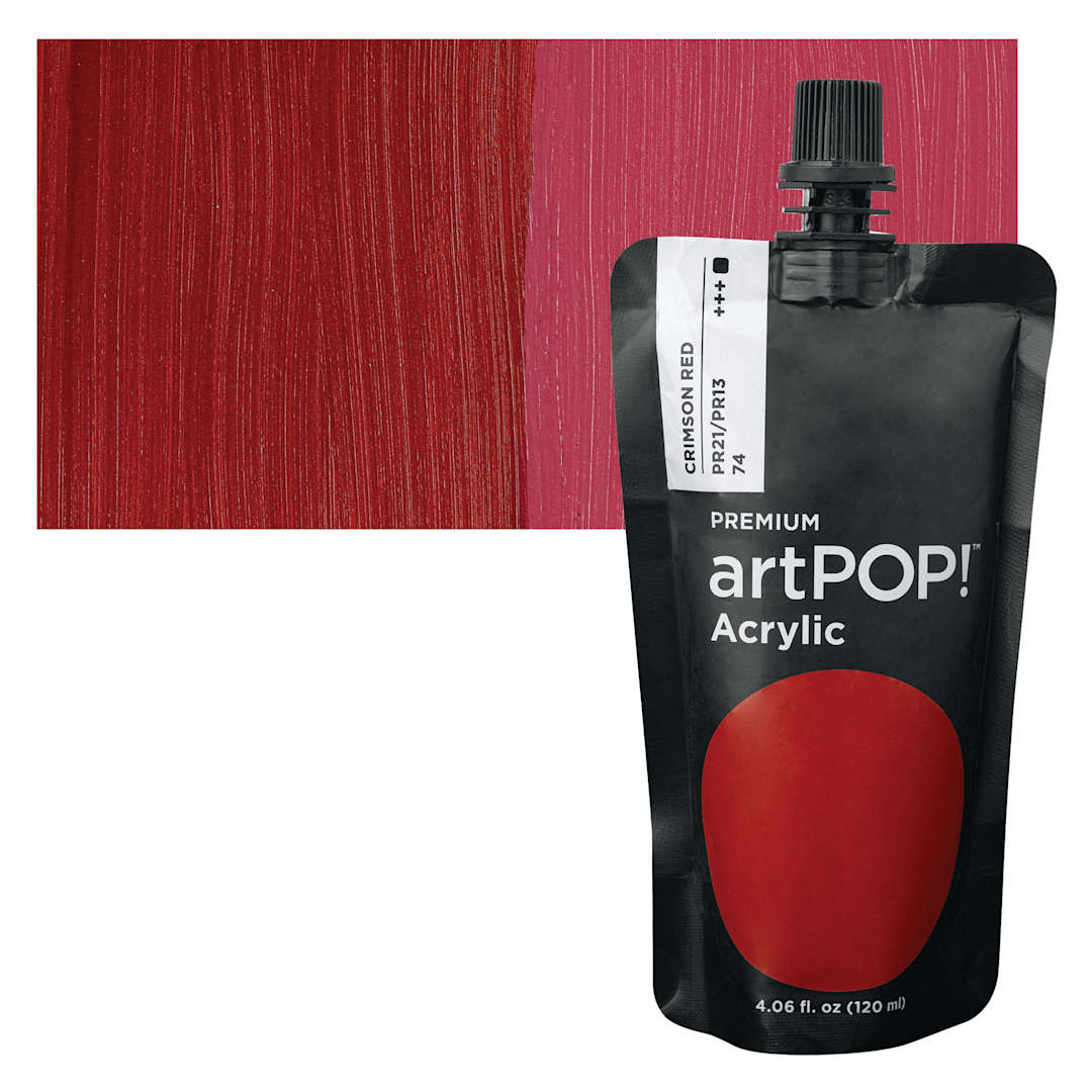 Open in modal - artPOP! Heavy Body Acrylic Paint - Crimson Red, 120 ml Pouch and swatch