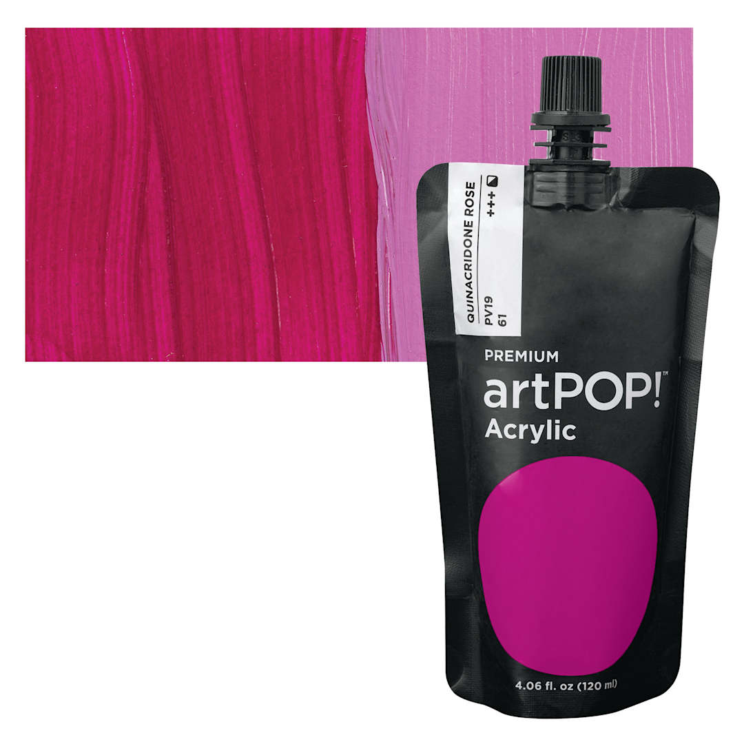 Open in modal - artPOP! Heavy Body Acrylic Paint - Quinacridone Rose, 120 ml Pouch and swatch