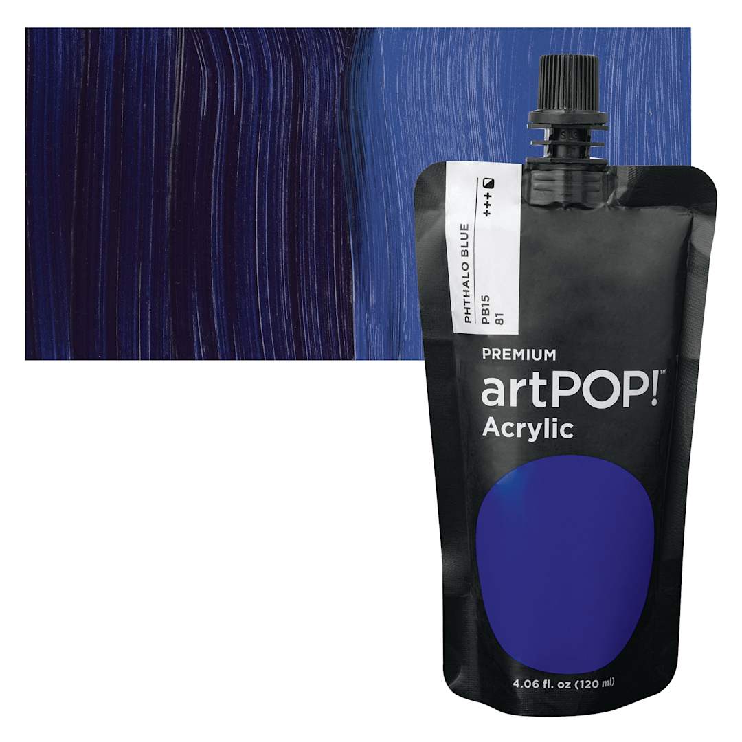 Open in modal - artPOP! Heavy Body Acrylic Paint - Phthalo Blue, 120 ml Pouch and swatch