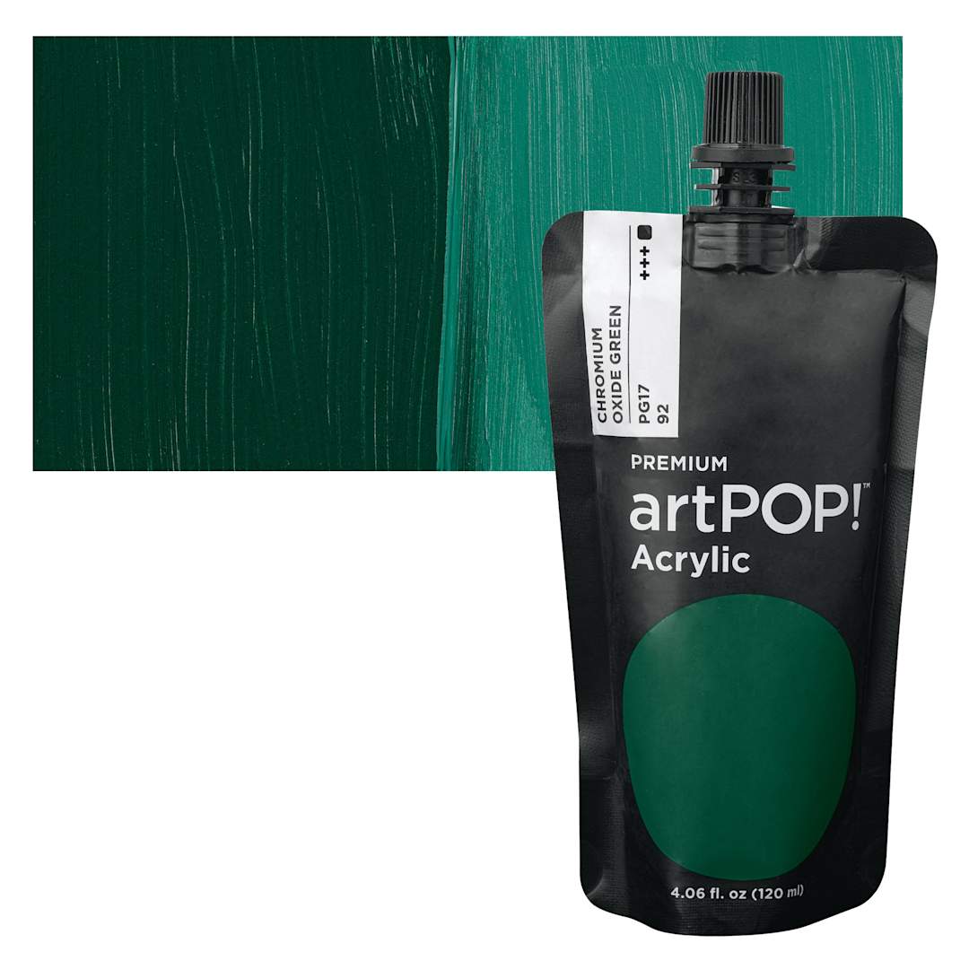 Open in modal - artPOP! Heavy Body Acrylic Paint - Chromium Oxide Green, 120 ml Pouch and swatch