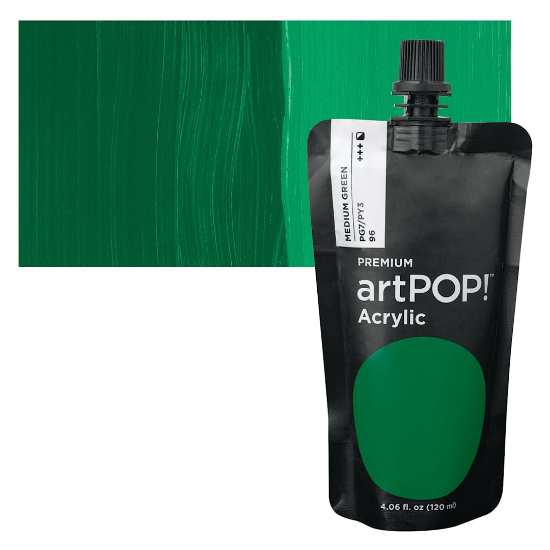 Open in modal - artPOP! Heavy Body Acrylic Paint - Medium Green, 120 ml Pouch and swatch