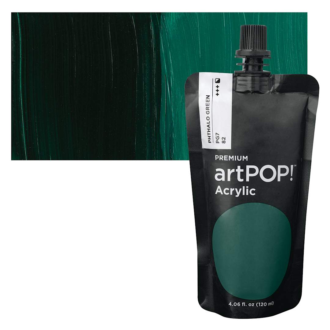 Open in modal - artPOP! Heavy Body Acrylic Paint - Phthalo Green, 120 ml Pouch and swatch