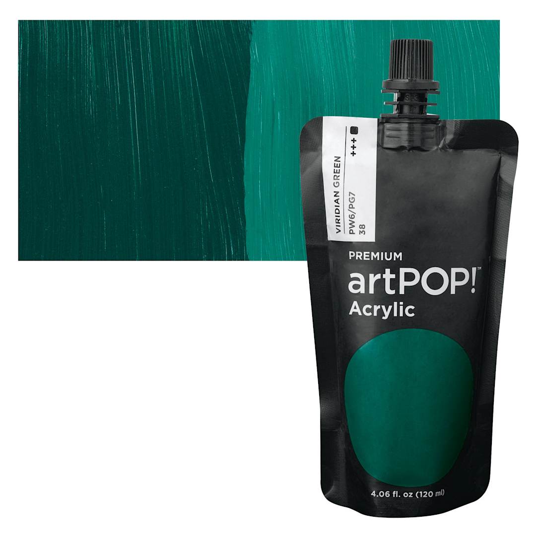 Open in modal - artPOP! Heavy Body Acrylic Paint - Viridian Green, 120 ml Pouch and swatch