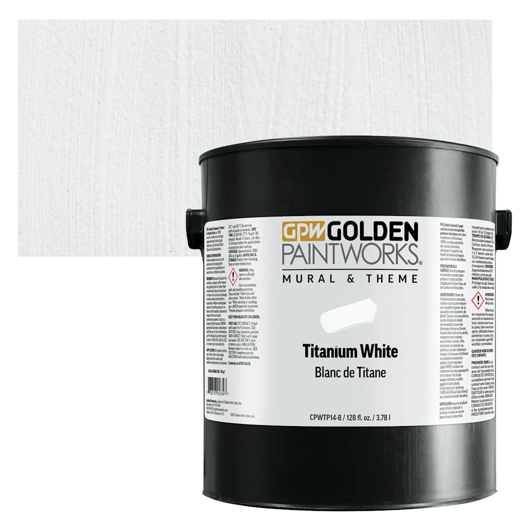 Open in modal - Golden Paintworks Mural and Theme Acrylic Paint - Titanium White, 128 oz, Bucket and swatch