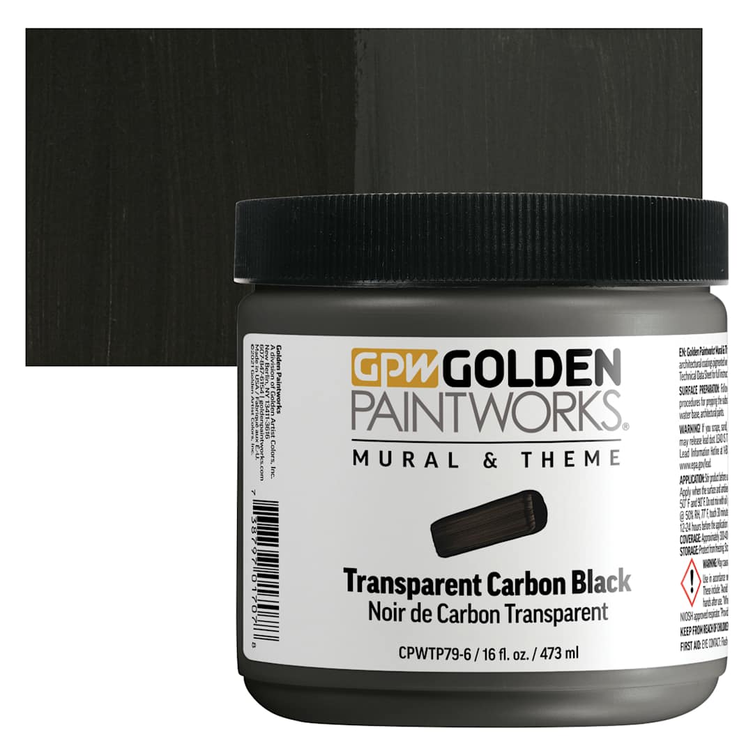 Open in modal - Golden Paintworks Mural and Theme Acrylic Paint - Transparent Carbon Black, 16 oz, Jar and swatch