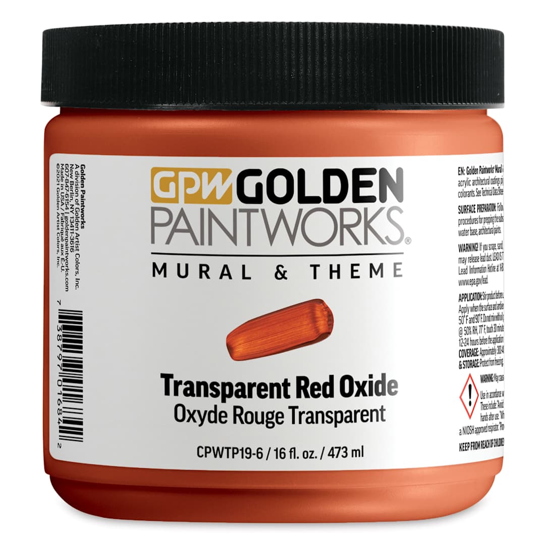 Open in modal - Golden Paintworks Mural and Theme Acrylic Paint - Transparent Red Oxide, 16 oz, Jar