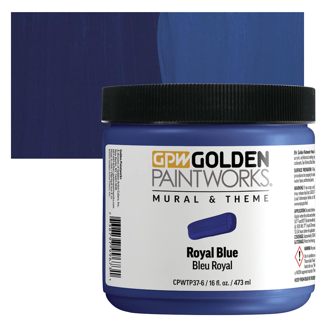 Open in modal - Golden Paintworks Mural and Theme Acrylic Paint - Royal Blue, 16 oz, Jar and swatch