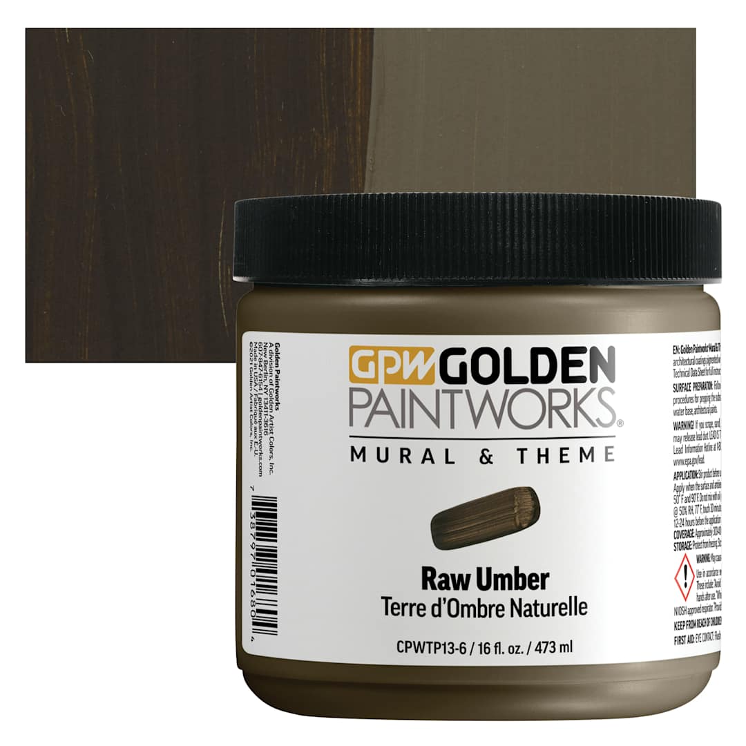 Open in modal - Golden Paintworks Mural and Theme Acrylic Paint - Raw Umber, 16 oz, Jar and swatch