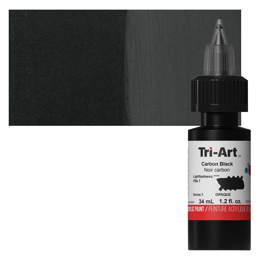 Open in modal - Tri-Art Low-Viscosity Artist Acrylic - Carbon Black, 34 ml Tube and swatch