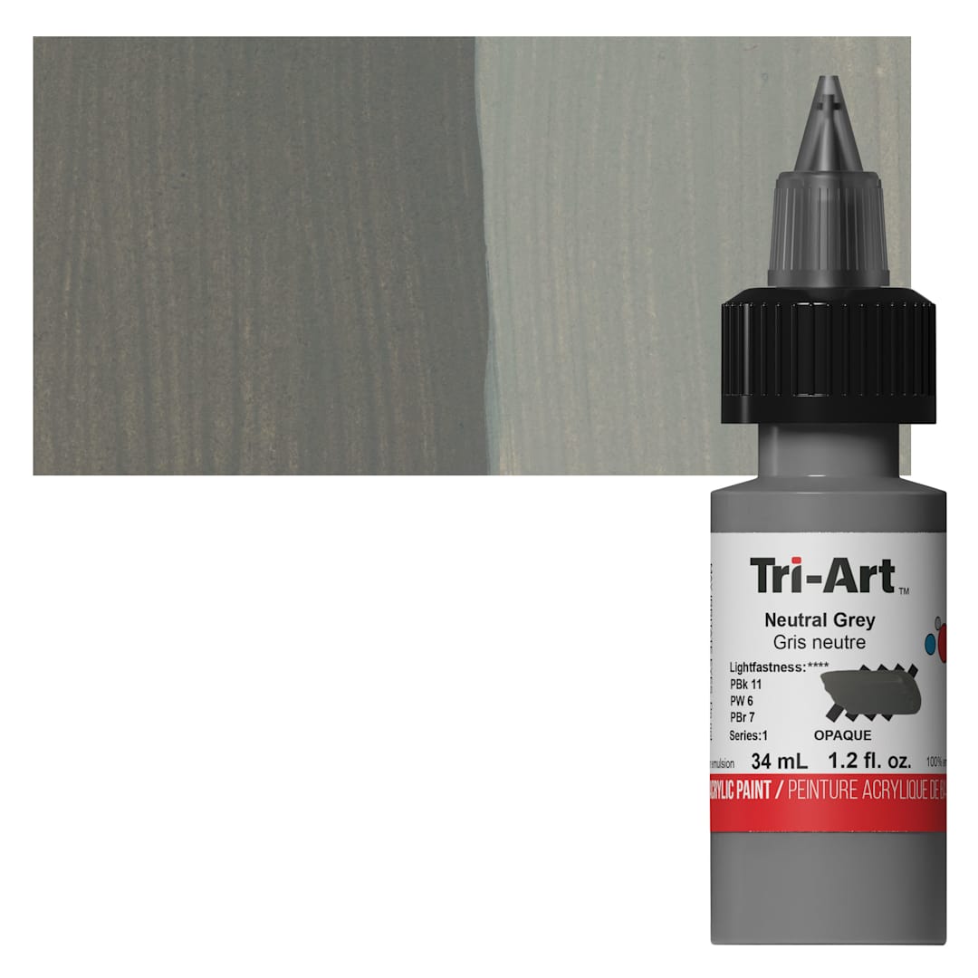 Open in modal - Tri-Art Low-Viscosity Artist Acrylic - Neutral Gray, 34 ml Tube and swatch