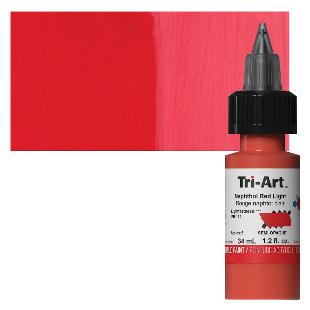 Open in modal - Tri-Art Low-Viscosity Artist Acrylic - Naphthol Red Light, 34 ml Tube and swatch