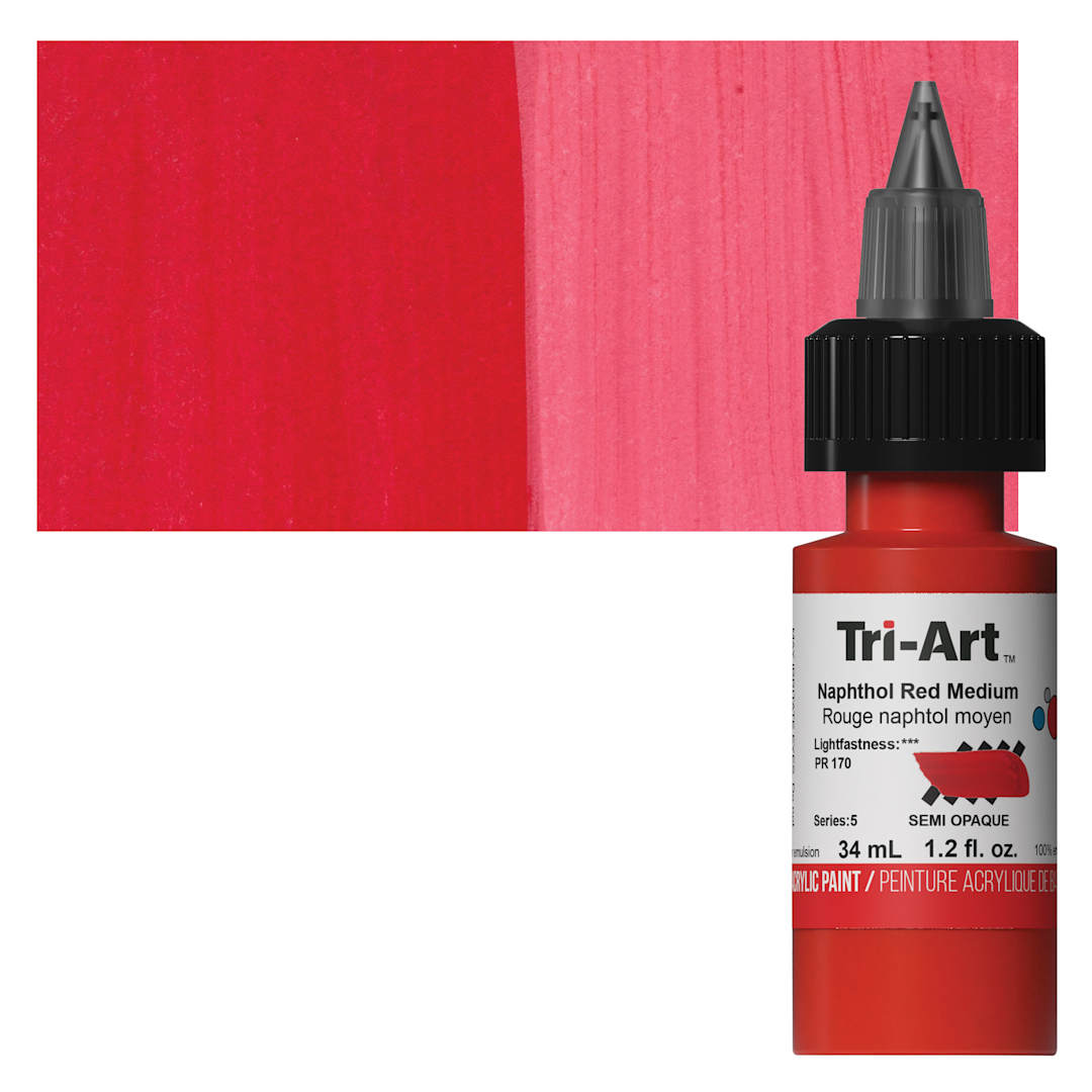 Open in modal - Tri-Art Low-Viscosity Artist Acrylic - Naphthol Red Medium, 34 ml Tube and swatch