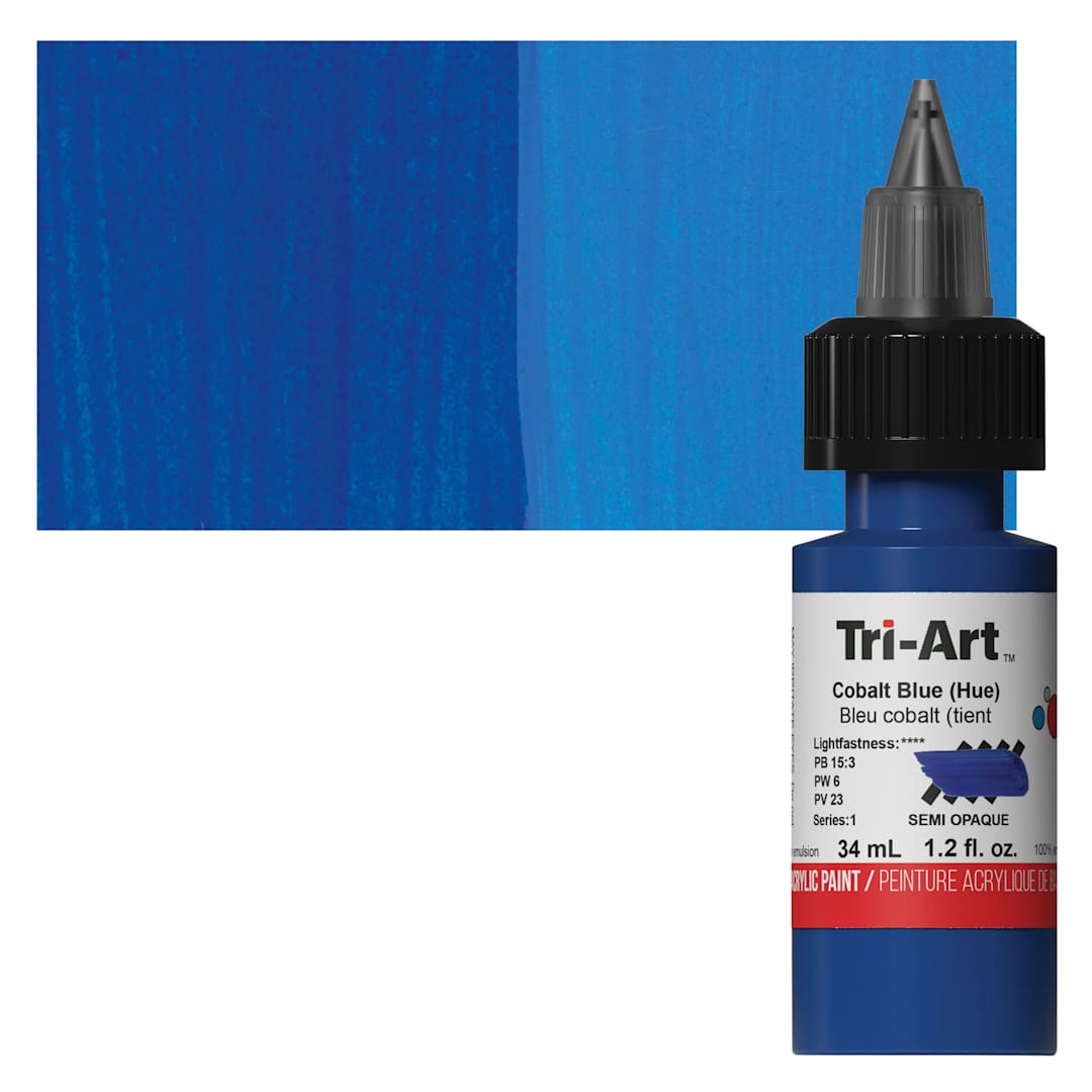 Open in modal - Tri-Art Low-Viscosity Artist Acrylic - Cobalt Blue (Hue), 34 ml Tube and swatch
