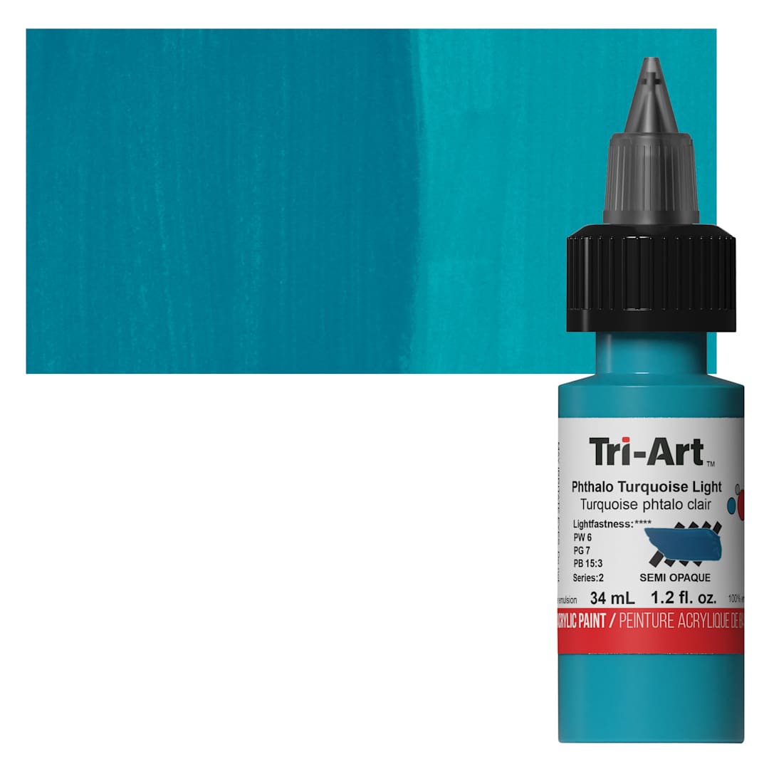 Open in modal - Tri-Art Low-Viscosity Artist Acrylic - Phthalo Turquoise Light, 34 ml Tube and swatch