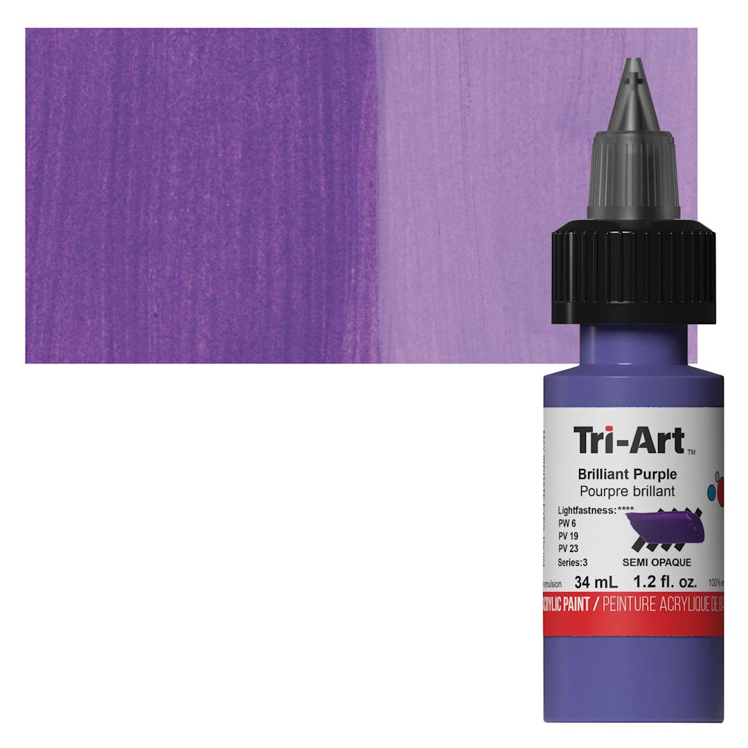 Open in modal - Tri-Art Low-Viscosity Artist Acrylic - Brilliant Purple, 34 ml Tube and swatch