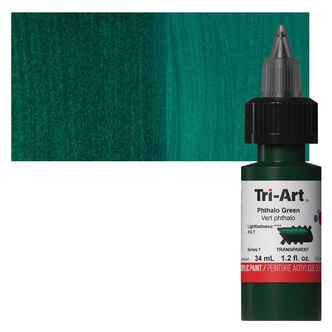 Open in modal - Tri-Art Low-Viscosity Artist Acrylic - Phthalo Green, 34 ml Tube and swatch