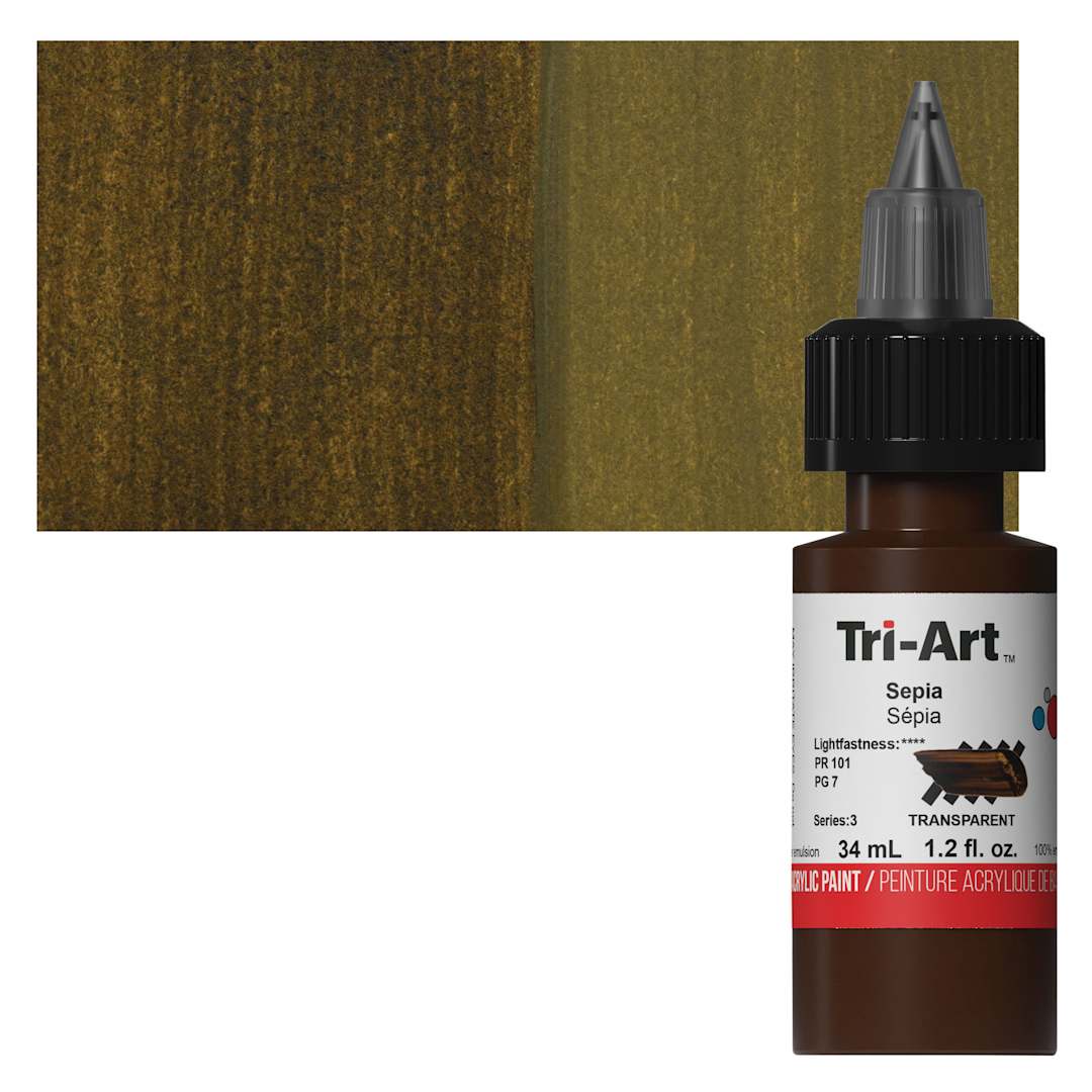 Open in modal - Tri-Art Low-Viscosity Artist Acrylic - Sepia, 34 ml Tube and swatch