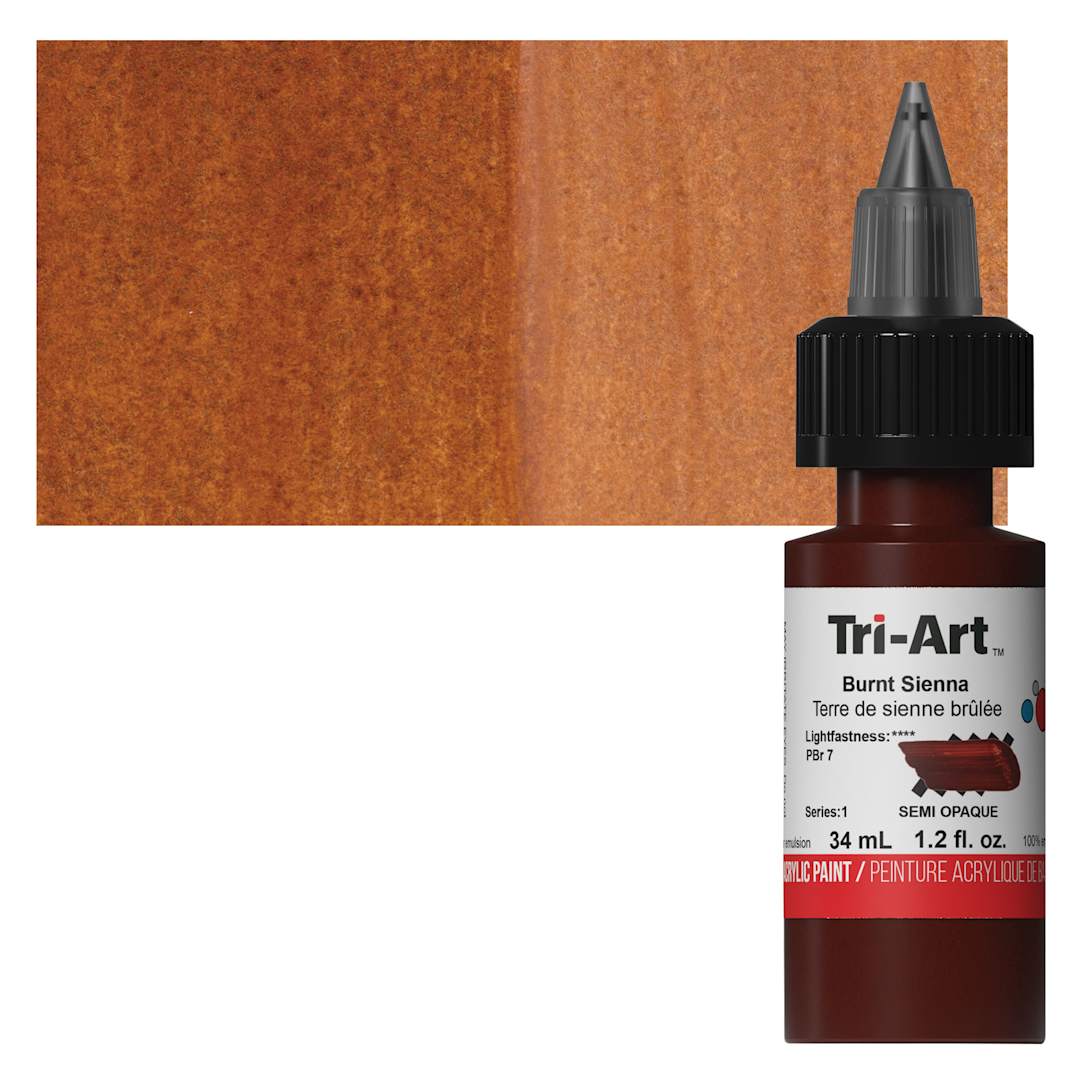 Open in modal - Tri-Art Low-Viscosity Artist Acrylic - Burnt Sienna, 34 ml Tube and swatch