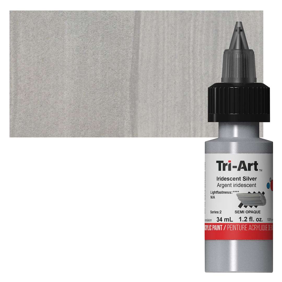 Open in modal - Tri-Art Low-Viscosity Artist Acrylic - Iridescent Silver, 34 ml Tube and swatch