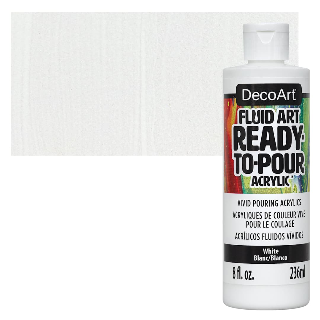 Open in modal - DecoArt Fluid Art Ready-To-Pour Acrylic - White, 8 oz Bottle and swatch