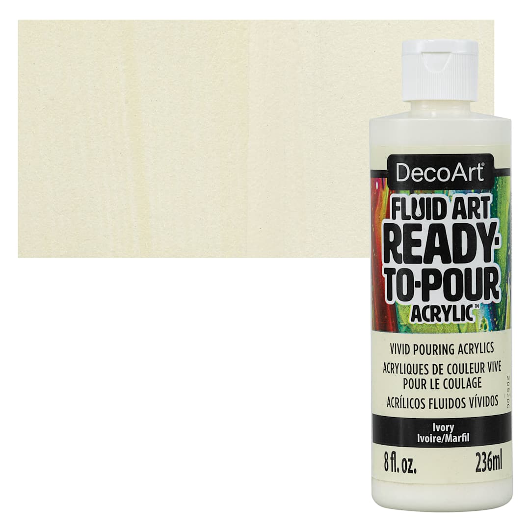 Open in modal - DecoArt Fluid Art Ready-To-Pour Acrylic - Ivory, 8 oz Bottle and swatch