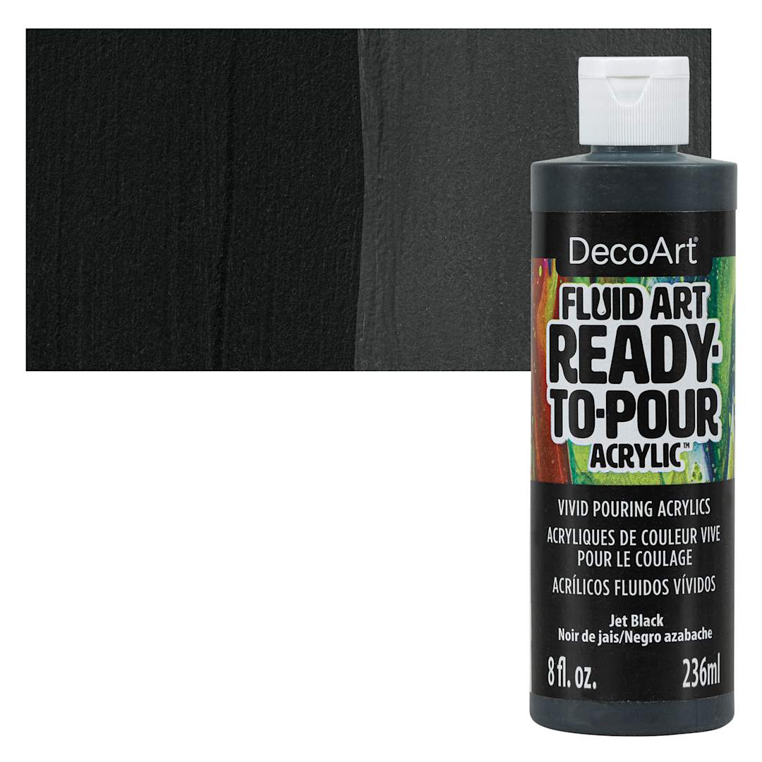 Open in modal - DecoArt Fluid Art Ready-To-Pour Acrylic - Jet Black, 8 oz Bottle and swatch