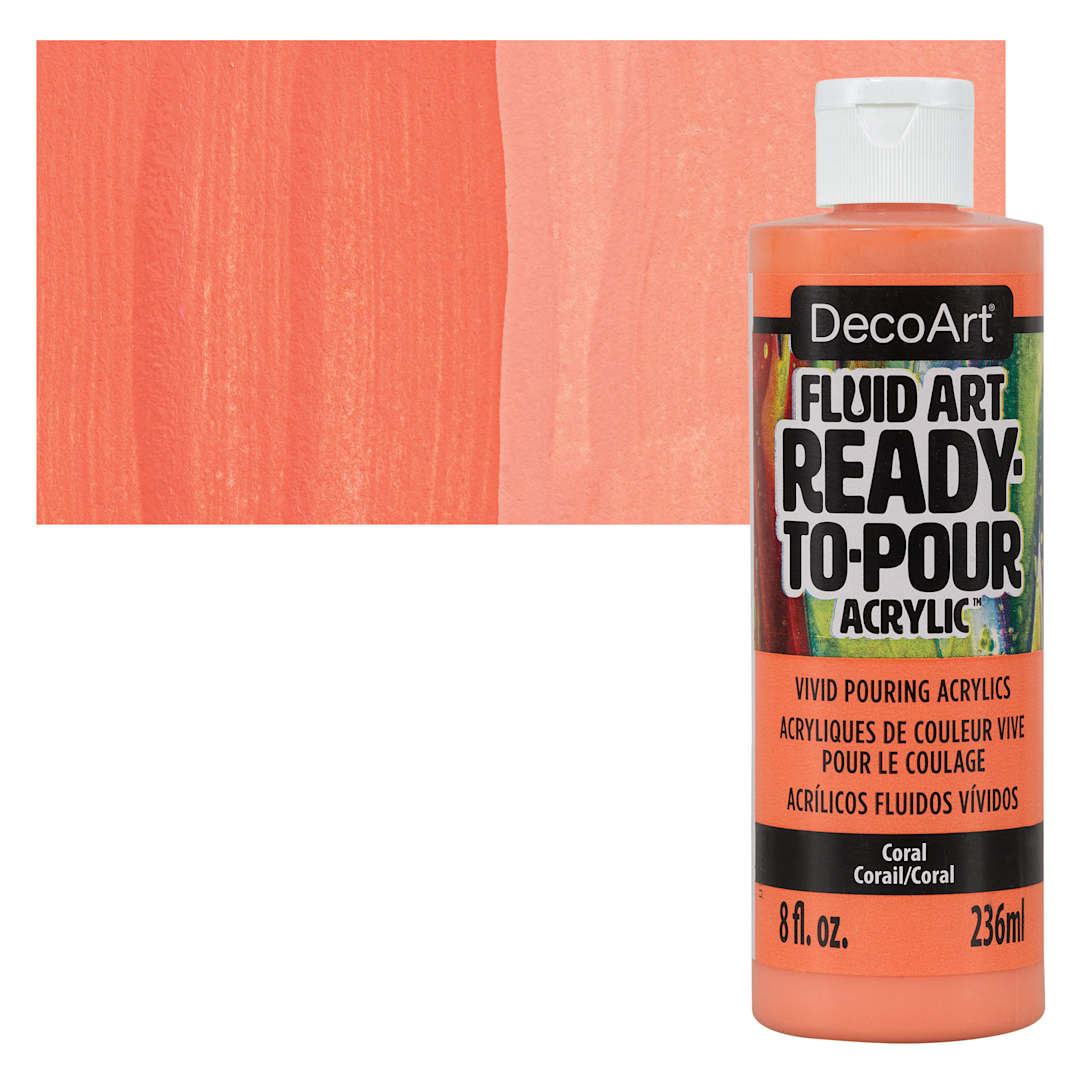 Open in modal - DecoArt Fluid Art Ready-To-Pour Acrylic - Coral, 8 oz Bottle and swatch
