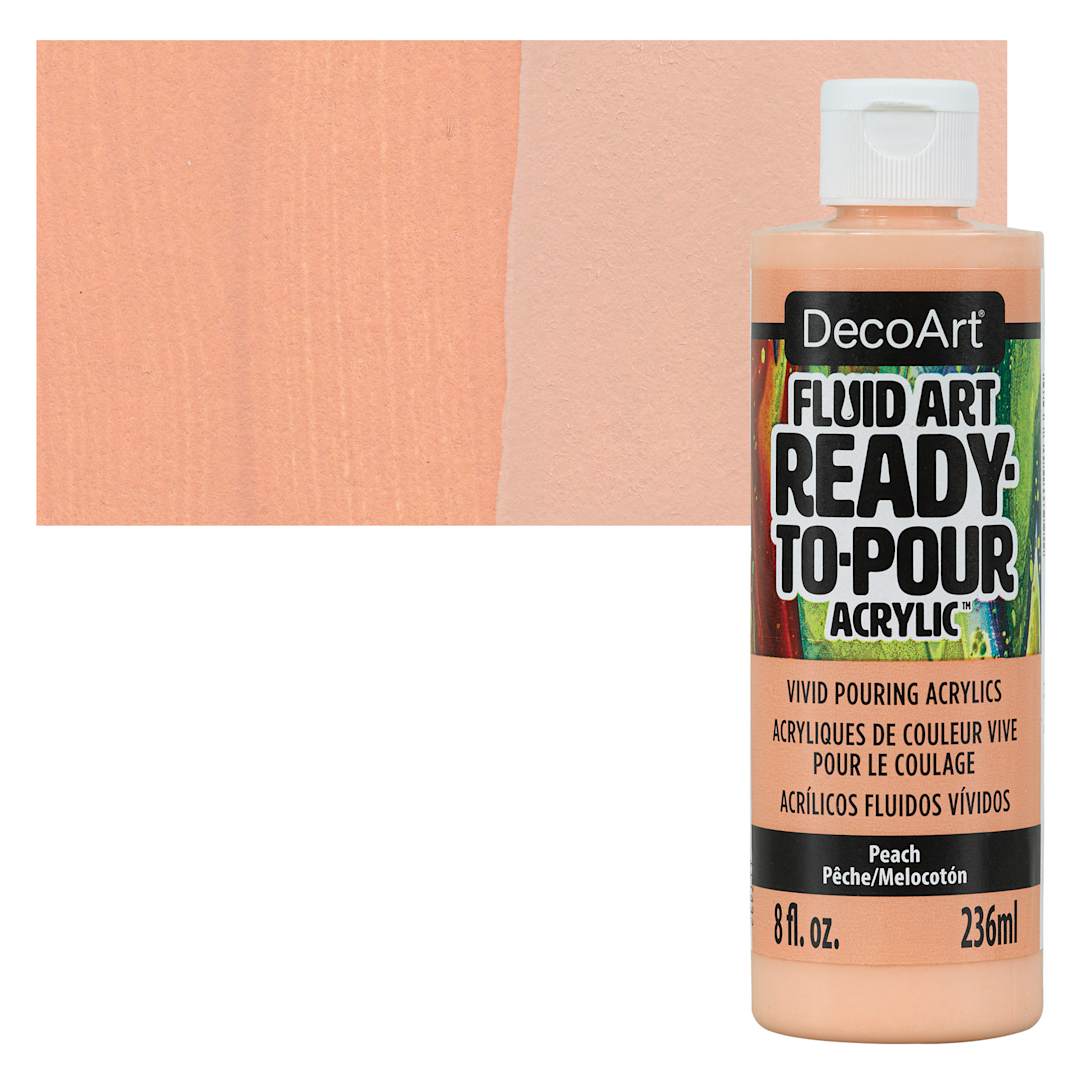 Open in modal - DecoArt Fluid Art Ready-To-Pour Acrylic - Peach, 8 oz Bottle and swatch