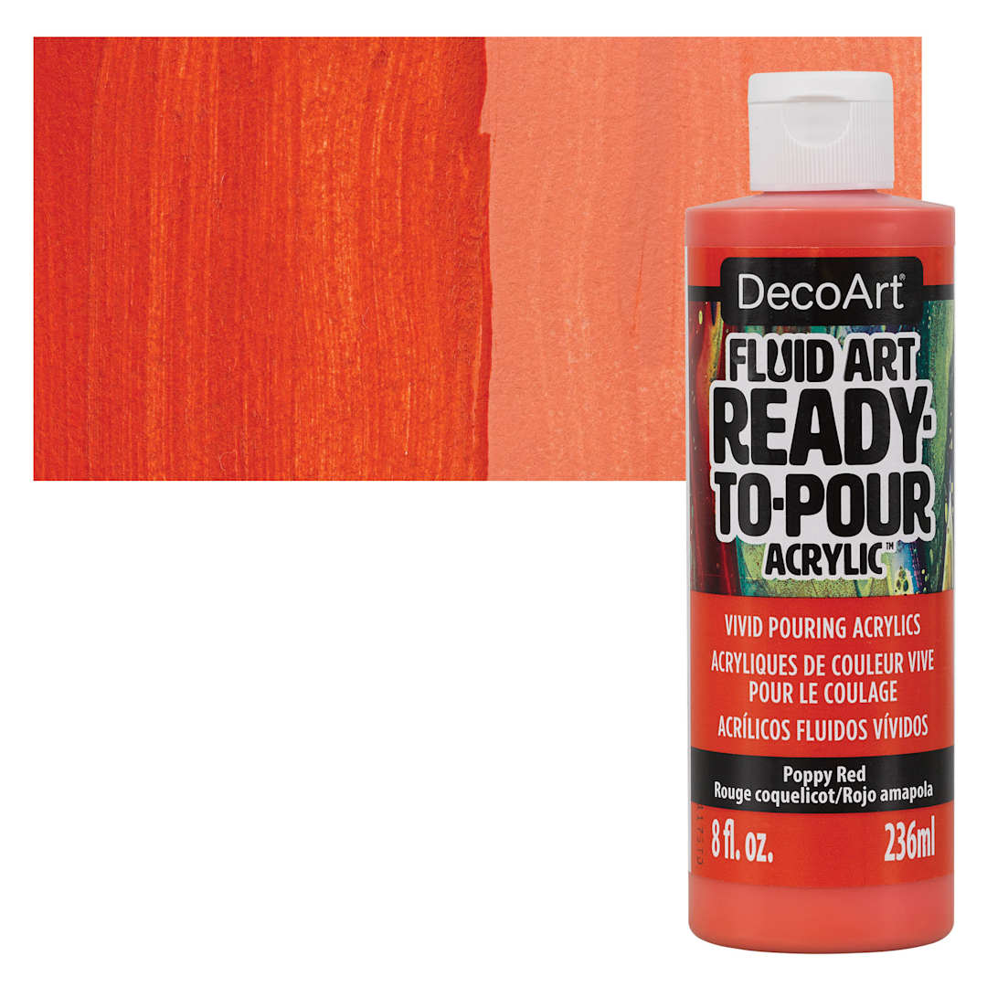 Open in modal - DecoArt Fluid Art Ready-To-Pour Acrylic - Poppy Red, 8 oz Bottle and swatch