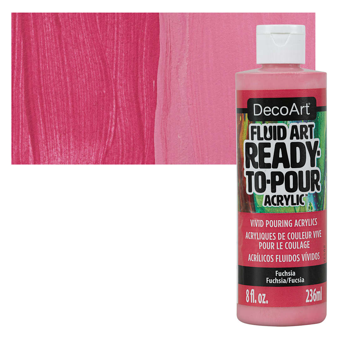 Open in modal - DecoArt Fluid Art Ready-To-Pour Acrylic - Fuschia, 8 oz Bottle and swatch