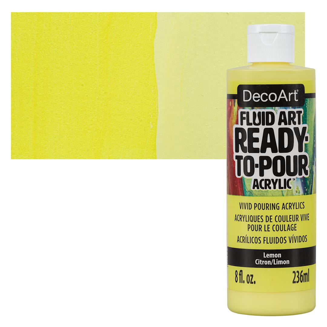 Open in modal - DecoArt Fluid Art Ready-To-Pour Acrylic - Lemon, 8 oz Bottle and swatch