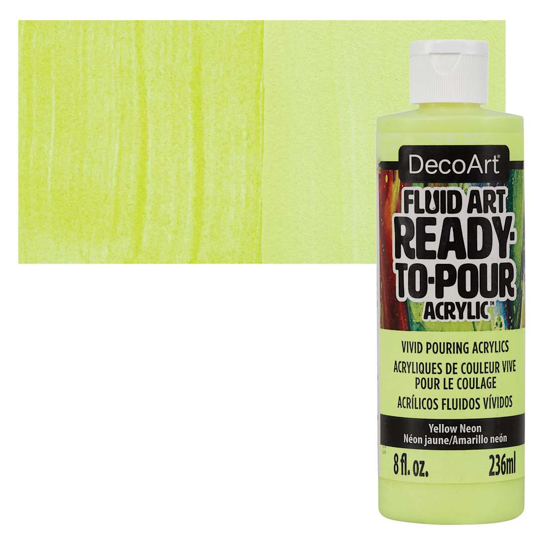 Open in modal - DecoArt Fluid Art Ready-To-Pour Acrylic - Neon Yellow, 8 oz Bottle and swatch