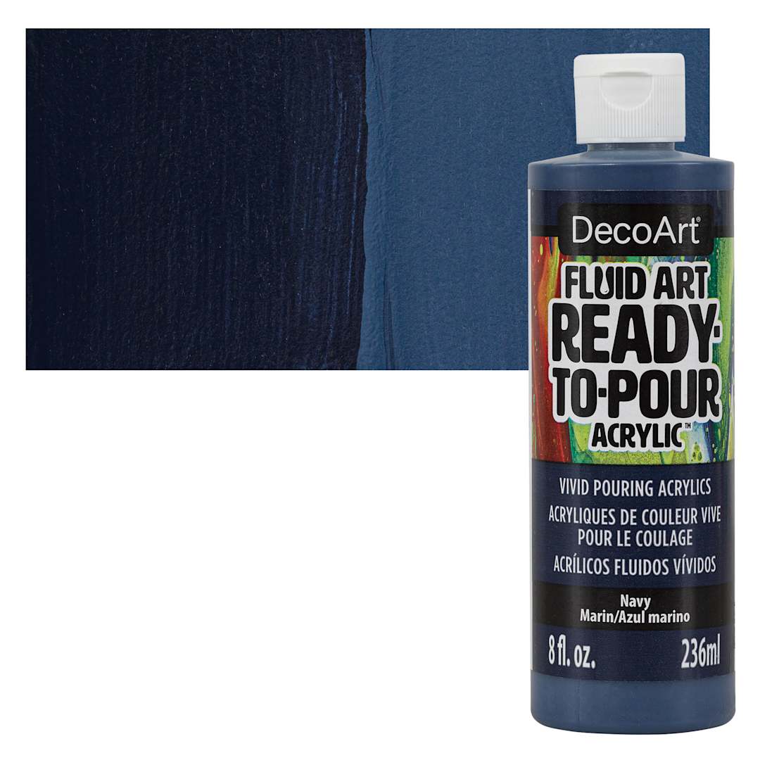 Open in modal - DecoArt Fluid Art Ready-To-Pour Acrylic - Navy, 8 oz Bottle and swatch