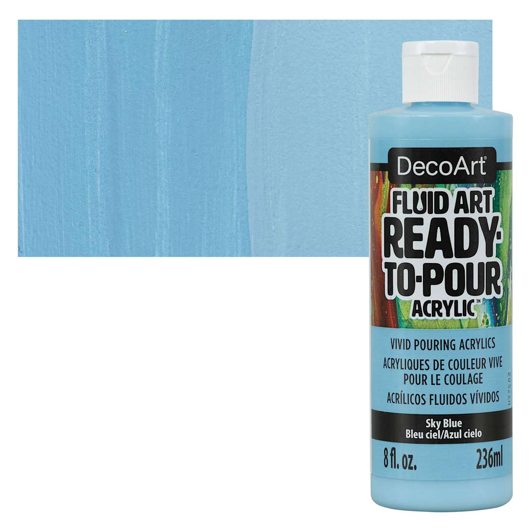 Open in modal - DecoArt Fluid Art Ready-To-Pour Acrylic - Sky Blue, 8 oz Bottle and swatch