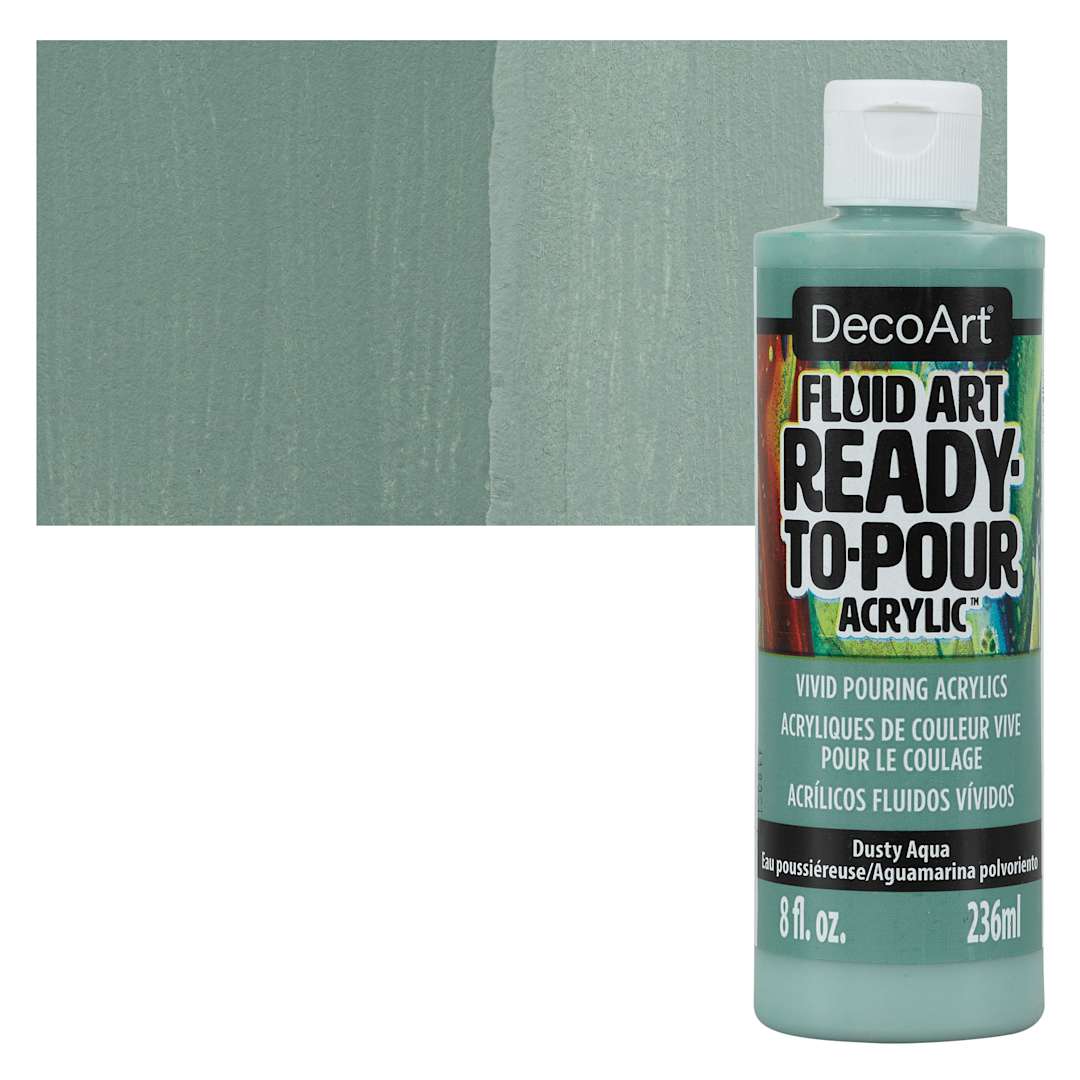 Open in modal - DecoArt Fluid Art Ready-To-Pour Acrylic - Dusty Aqua, 8 oz Bottle and swatch