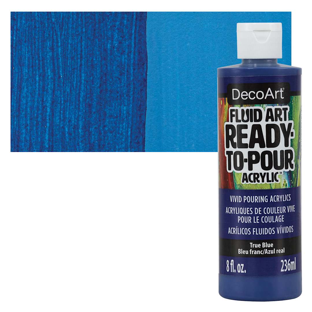 Open in modal - DecoArt Fluid Art Ready-To-Pour Acrylic - True Blue, 8 oz Bottle and swatch